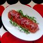 手作り玉葱ドレッシングでトマトのカルパッチョ。