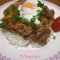 温卵のっけピリ辛豚丼♪ by chococoさん