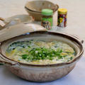 海藻入り　豆腐と韮のスープ仕立ての卵とじ