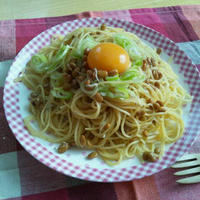 ＊簡単　しらすと納豆のスパゲティー＊