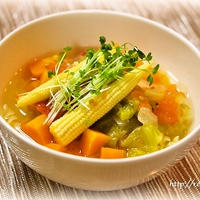 マ・マー早ゆでパスタ☆春野菜たっぷり旬の野菜スープパスタ